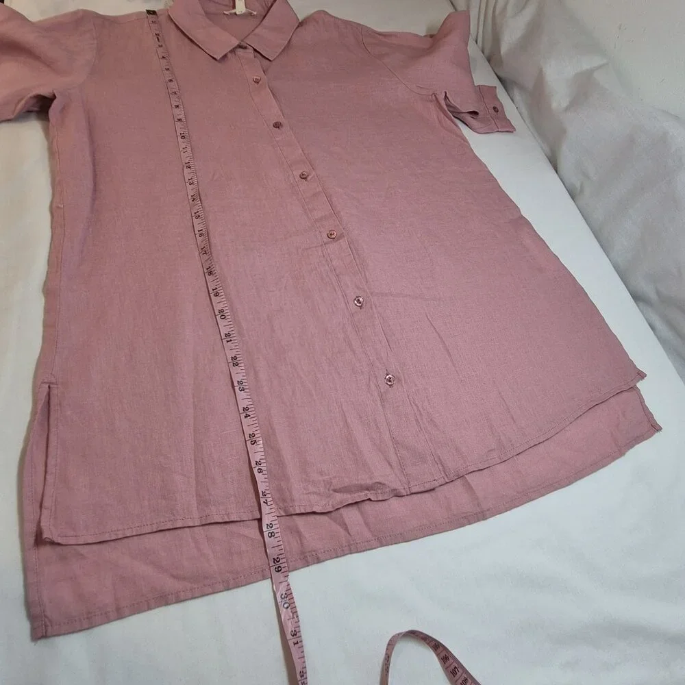 Eileen Fisher Women's Shirt Size Classic Long Sleeve Button Up Pink Pale (60) - Picture 10 of 12